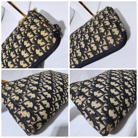 Authentic CHRISTIAN DIOR Vintage  Monogram Wristlet Clutch Navy Blue/Beige - Picture 7 of 14